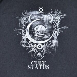Cult Status Gothic Moon Skull Upside Down Hand Black And White Print T-Shirt XL